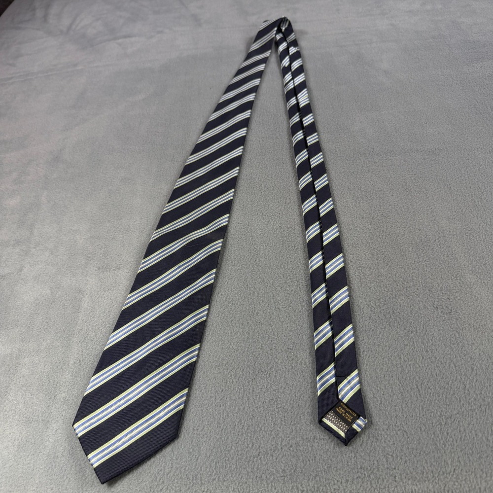 Alexander Julian Colours Mens Navy Blue Green Striped Polyester Necktie Handmade
